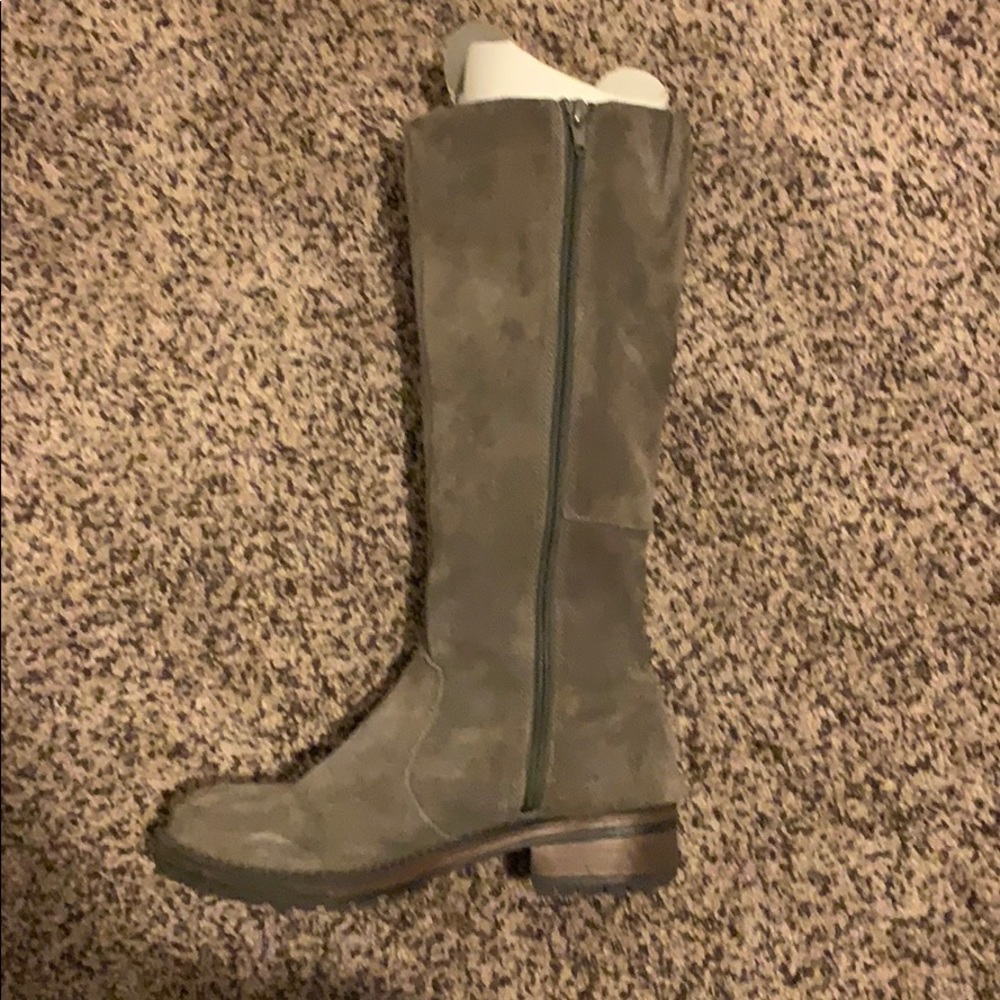 Gray riding boots